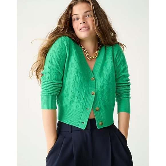 J. Crew Sweaters - J.Crew 100% Cashmere Shrunken Cable Knit V-Neck Cardigan Sweater Sz L BO614